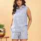 BohoJazz Denim Blue Linen Tailored Shorts with Sleeveless Collared Top Co-ord Set - Swadesiicart