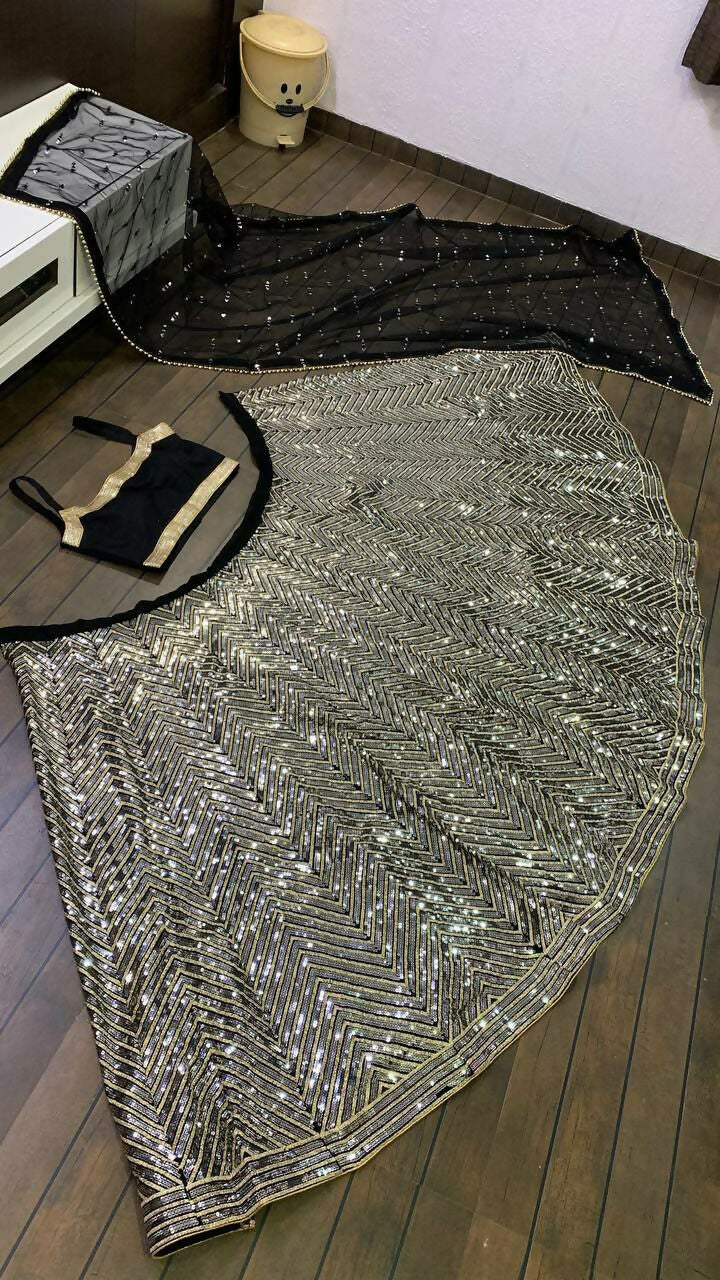 Jyoti Fashion Women's Silver Georgette Sequins with Zari Embroidered Designer Lehenga Choli Set | Swadesiicart