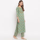NOZ2TOZ Women's Floral Print Straight Cotton Pista Kurta With Palazzo - Swadesiicart