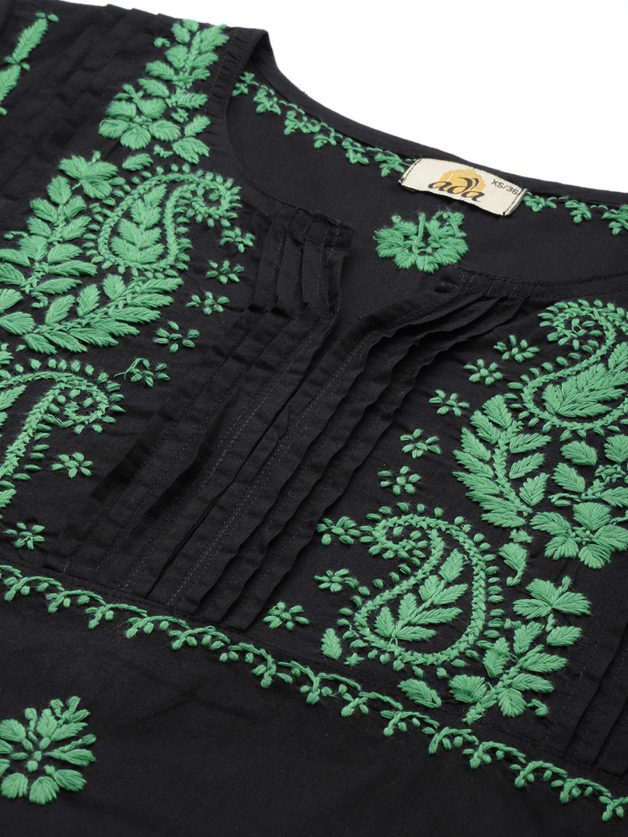 ADA Women Ethnic Motifs Embroidered Cotton Chikankari Floral Kurta | Swadesiicart