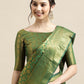 Saree Mall Green & Gold-Toned Woven Design Zari Silk Blend Banarasi Saree | Swadesiicart