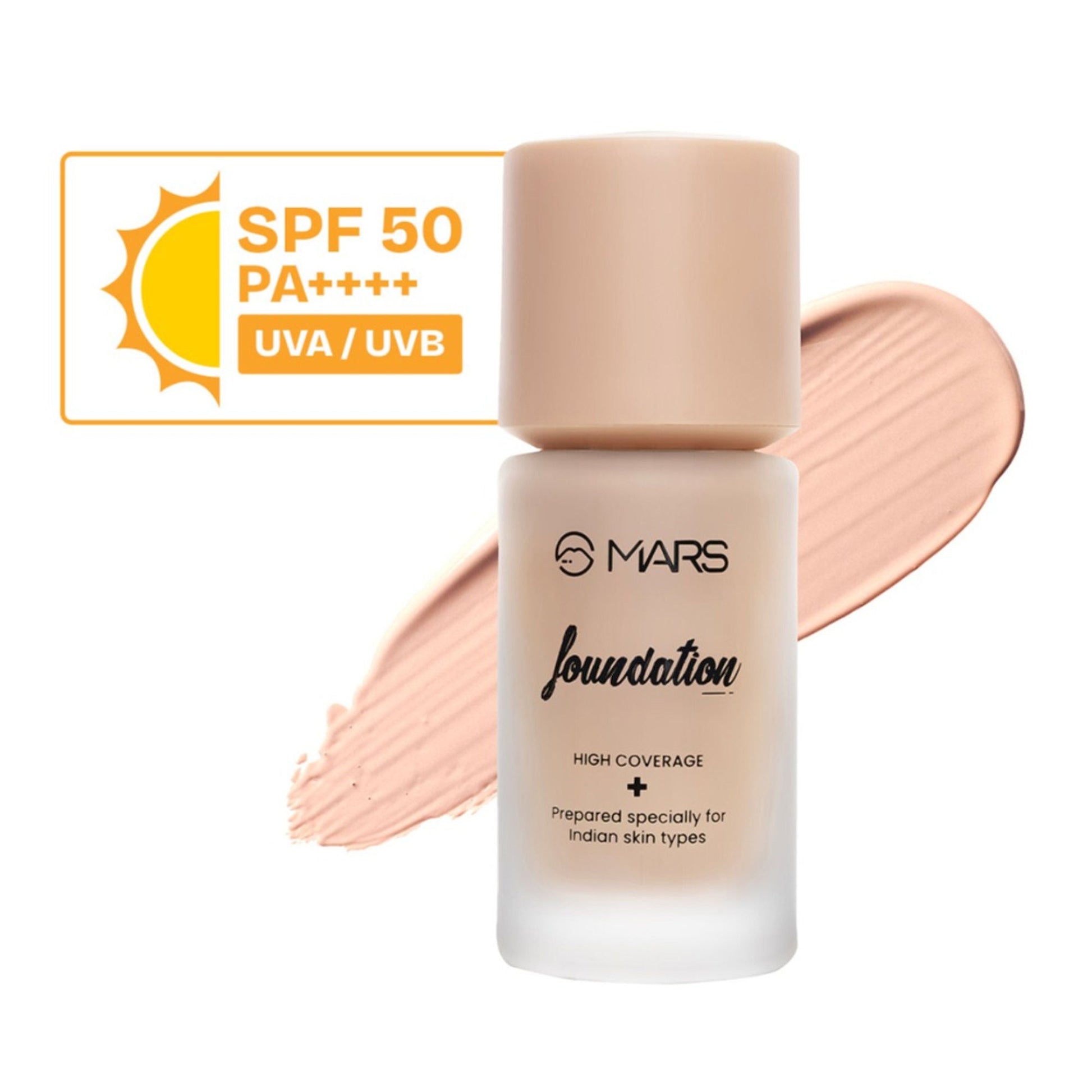 MARS Cosmetics SPF50 PA++++ High Coverage Liquid Foundation - 2 - Swadesiicart