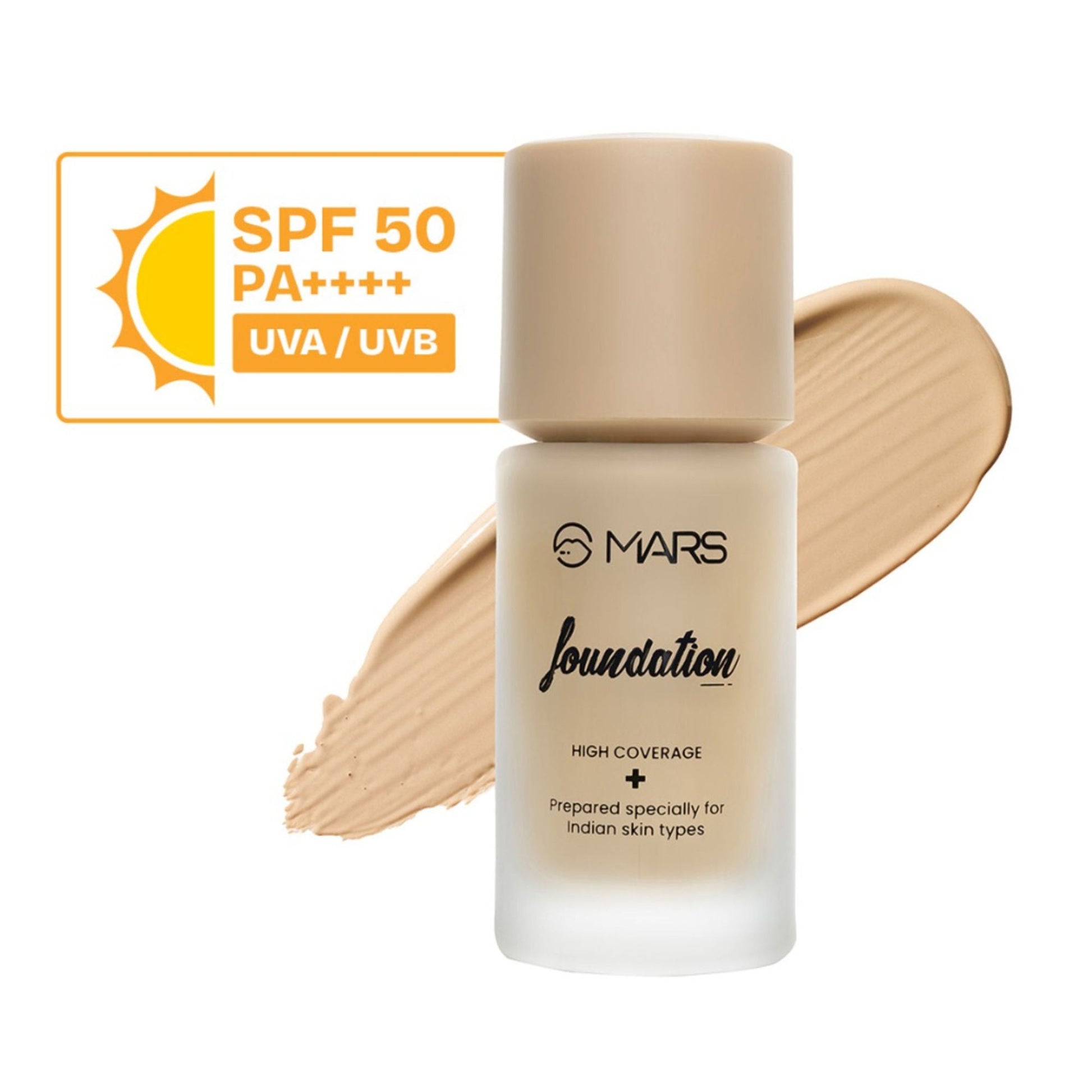 MARS Cosmetics SPF50 PA++++ High Coverage Liquid Foundation - 3 - Swadesiicart