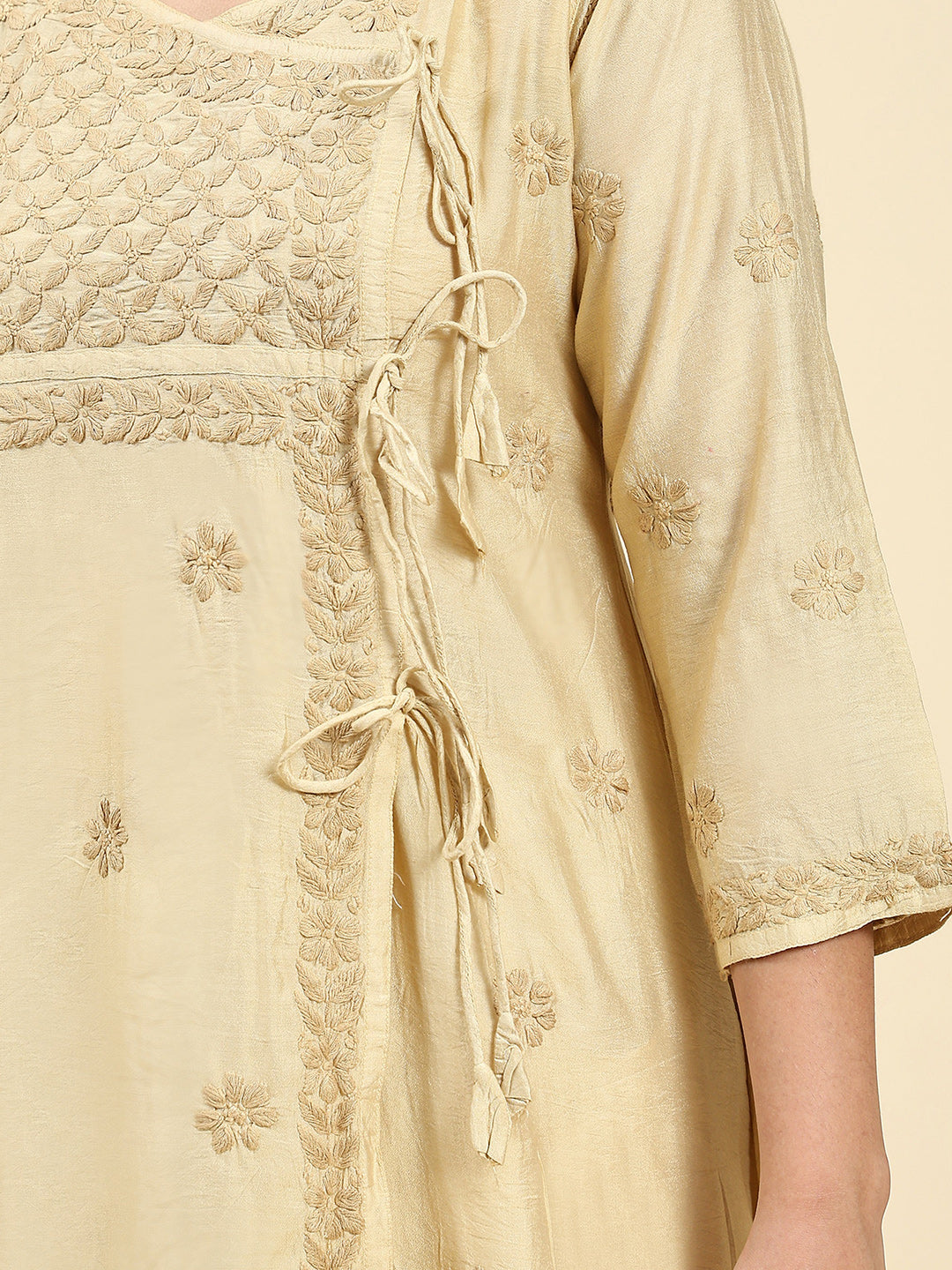 HOUSE OF KARI Embroidered Chikankari Chanderi Silk Anarkali Kurta | Swadesiicart