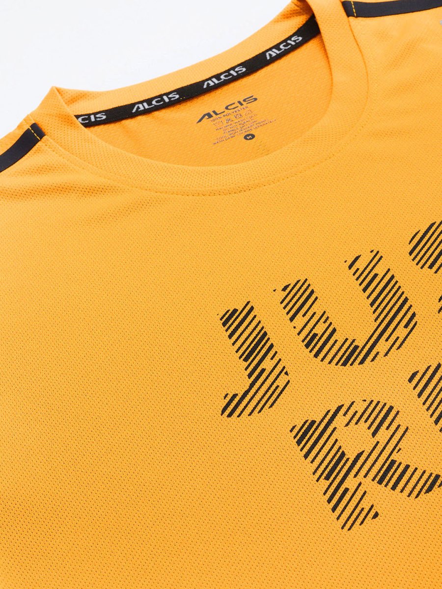 Alcis Men Typography Printed Anti Static Slim Fit Sports T-shirt | Swadesiicart