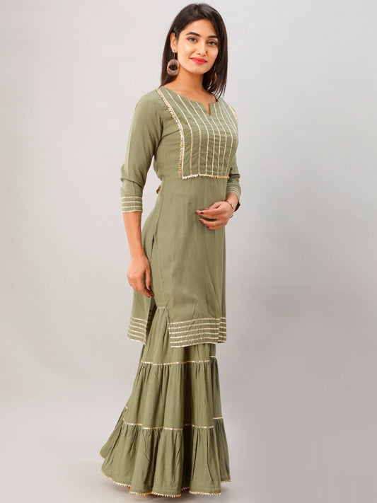 Kalini Women Green Kurta with Sharara | Swadesiicart