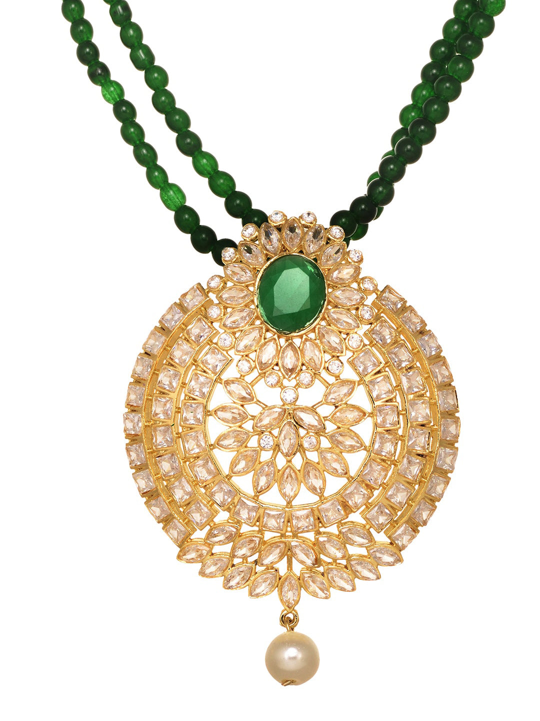 Saraf RS Jewellery Gold-Polished Polki Studded With Beads Handcrafted Jewellery Set - Swadesiicart