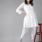 ADA Women White Cotton Sustainable Hand Embroidered Chikankari A-line Handloom Kurta & Dhoti Pants | Swadesiicart