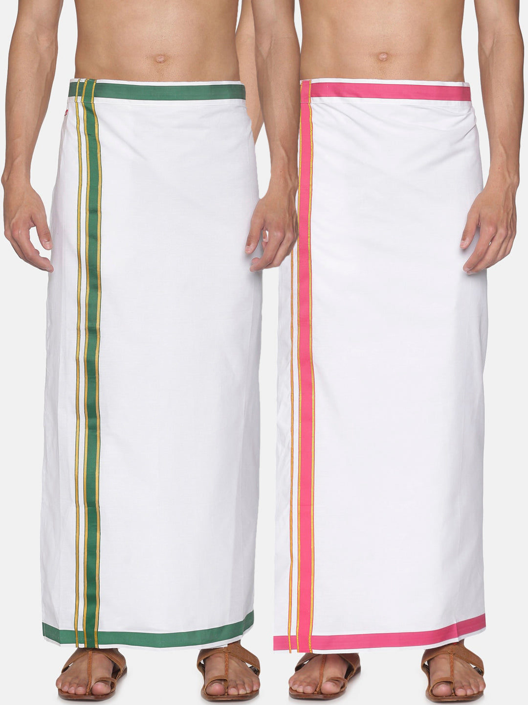Sethukrishna Men Pack Of 2 White Solid Cotton Readymade Dhoti | Swadesiicart