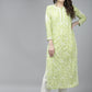 ADA Women Green & White Floral Chikankari Cotton Handloom Kurta | Swadesiicart