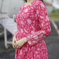Aayaa Printed Faux Georgette with Embroidery Zari Sequins work Gown - Red Pink