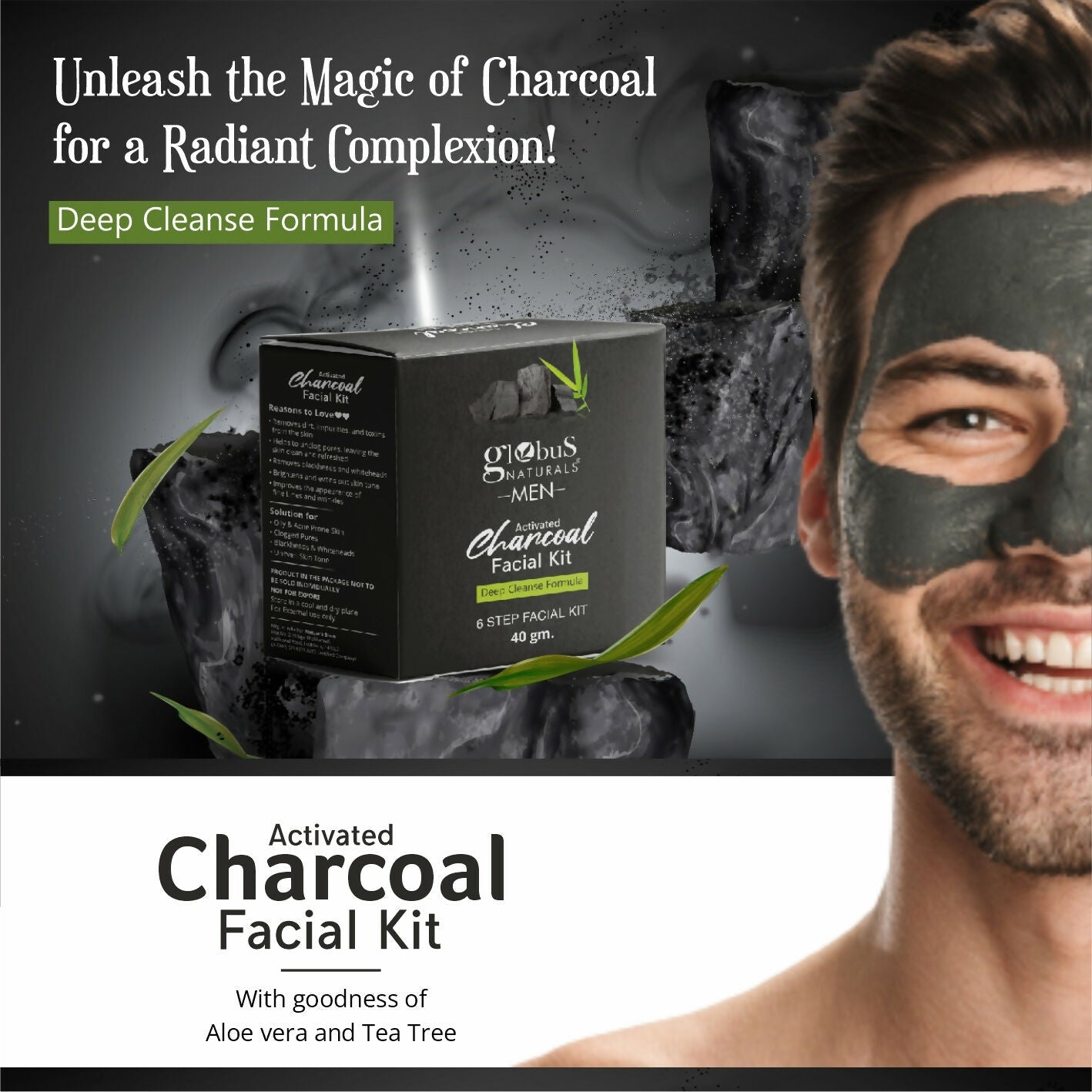 Globus Naturals Anti-Pollution Charcoal Men 6 Step Facial Kit | Swadesiicart