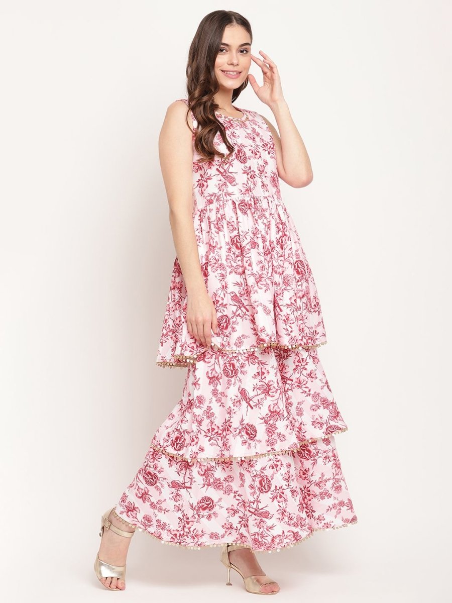 Ahalyaa Women's Pink Rayon Digital Floral Print Kurta Sharara Set with Dupatta | Swadesiicart