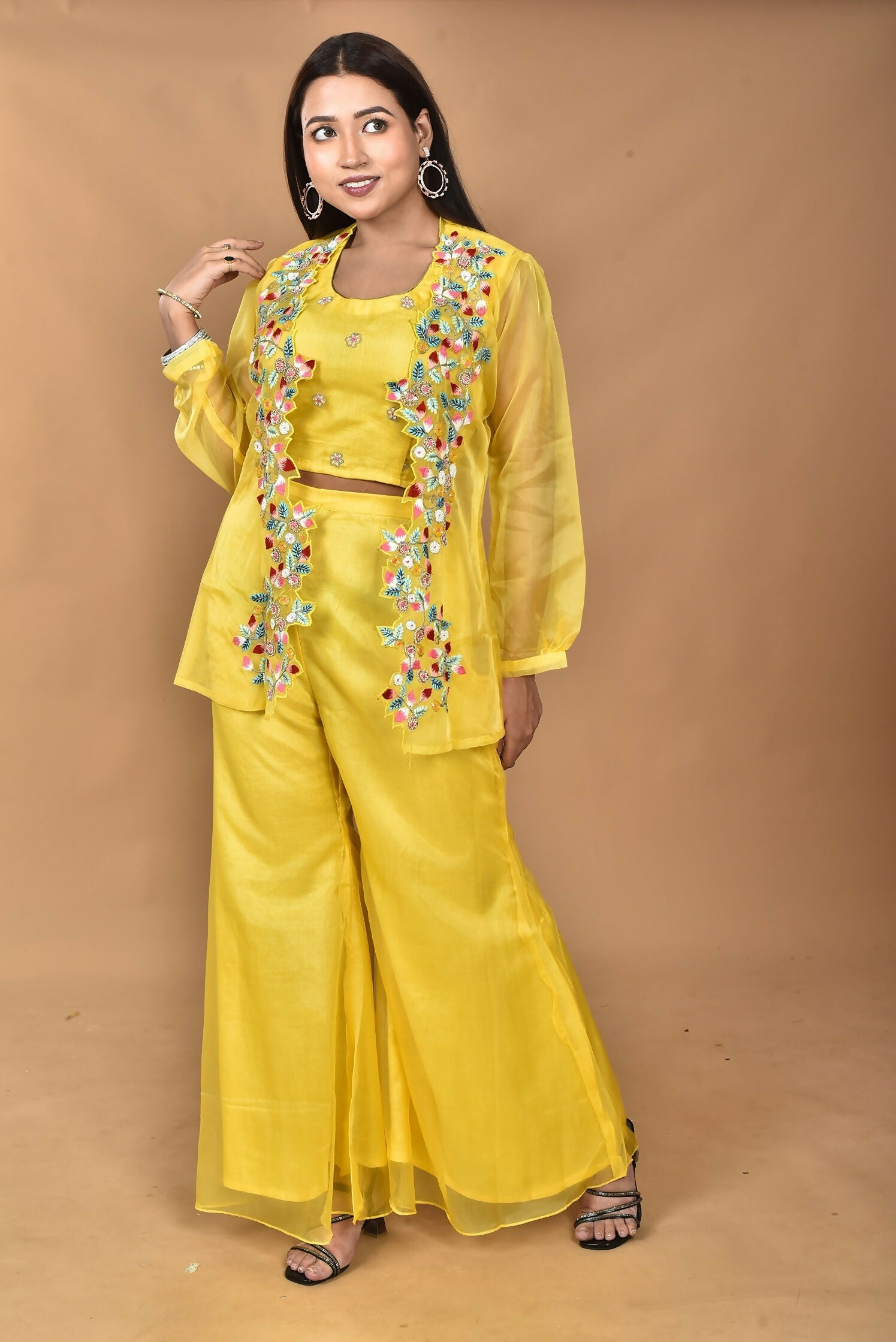 Morchari Women Hand Embroidery Crop Top-Yellow - Swadesiicart