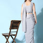 Grey Imported Crush Lycra Texture Pattern Ready to Wear Saree with stitched Blouse - Nirvana | Swadesiicart