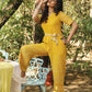 Juniper Women Mustard Rayon Flex Printed Straight Jumpsuit - Swadesiicart