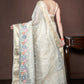 Morchari Beige Banarasi Tissue Computer Embroidery Saree Unstitched Blouse | Swadesiicart