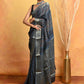 Very Much Indian Modal Silk Ajrakh Handblock Printed Natural Dyes With Designer Border Saree - Grey | Swadesiicart