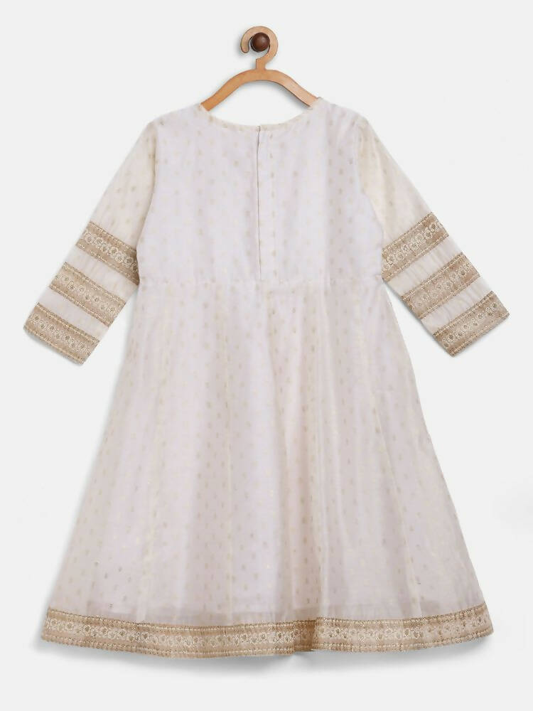 Ahalyaa Off White Chanderi Anarkali Kids Kurta With Dupatta For Girls | Swadesiicart