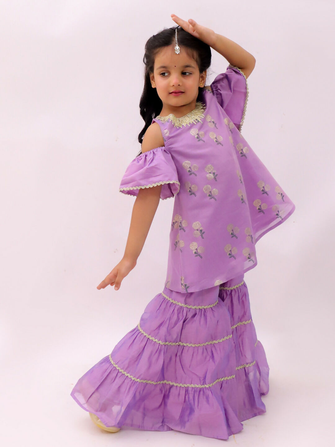 Lil Drama Mishti Purple Kurta and Sharara Set For Girls | Swadesiicart