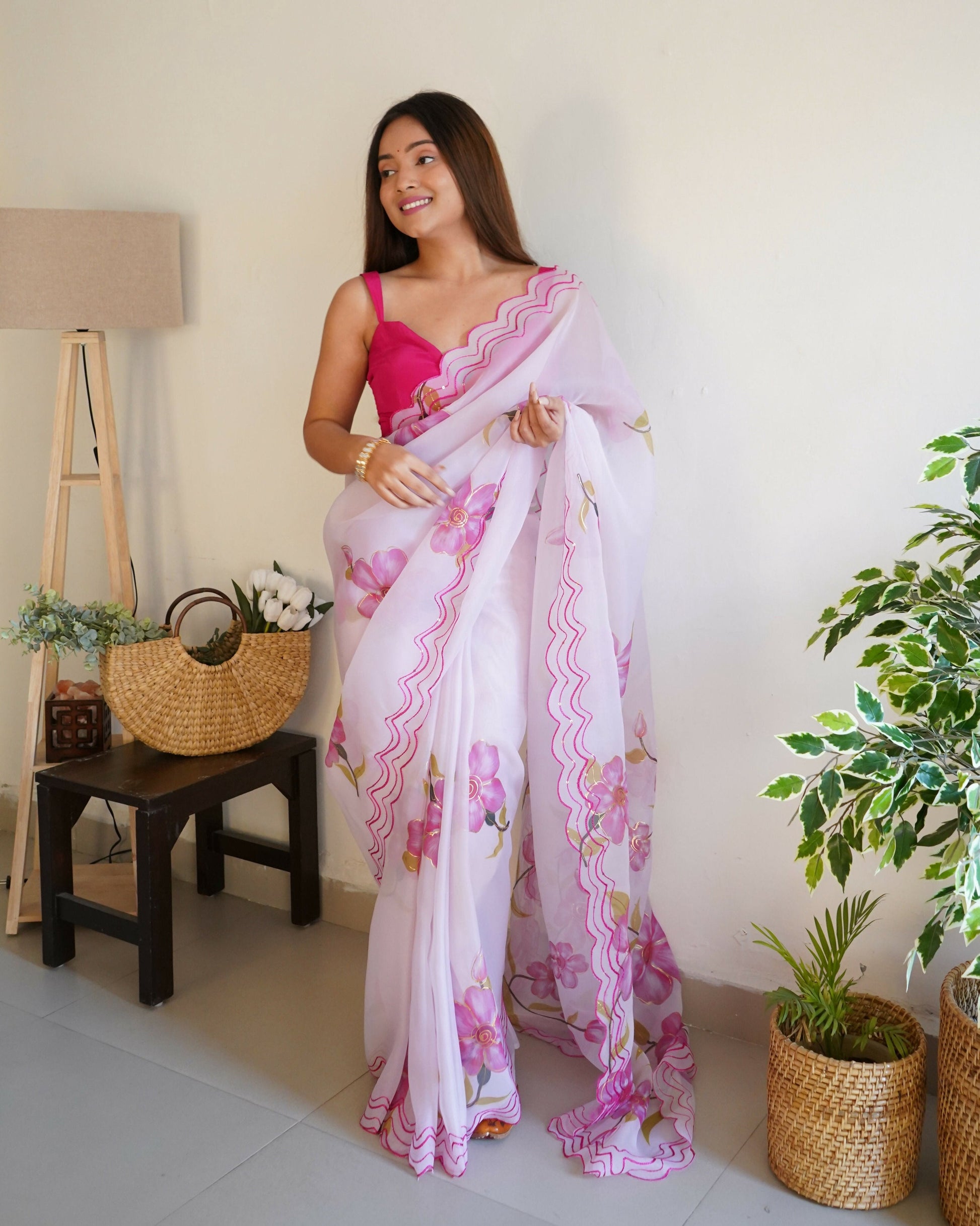 Vamsee Divisha White Organza Saree - Swadesiicart