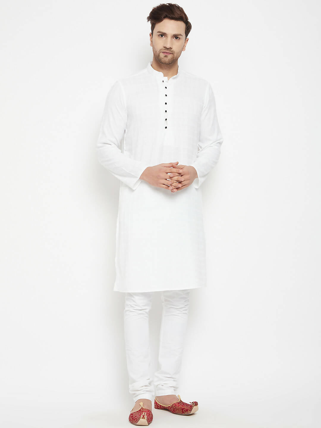 Even Apparels White Viscose Long Men's Kurta With Band Collar | Swadesiicart
