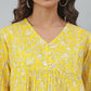 Janasya Women's Yellow Cotton Floral Print Flared Top | Swadesiicart