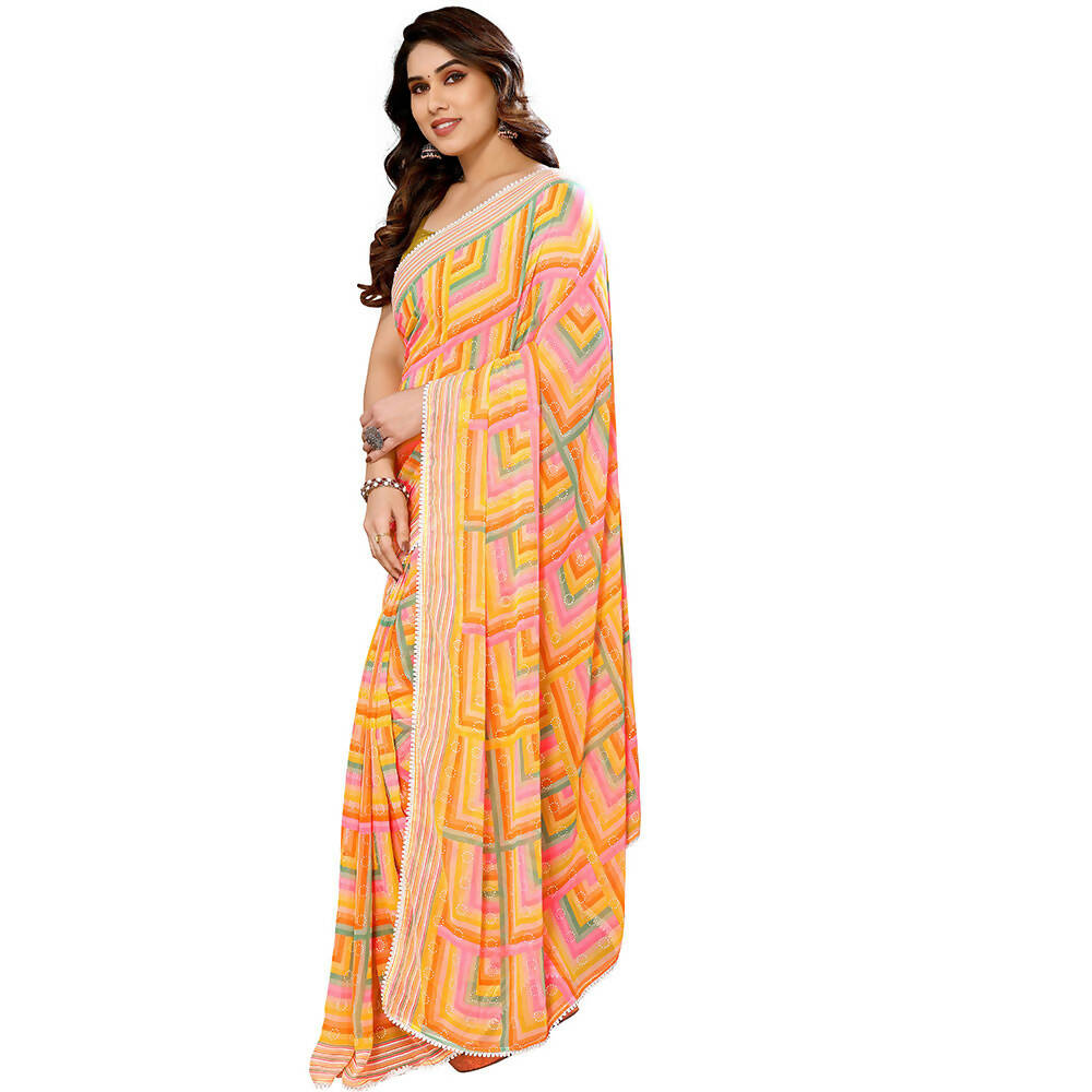 Women's Partywear Designer Yellow Georgette Fancy Saree - Satrangi | Swadesiicart