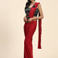 Red Imported Fabric Plain Ready to wear Saree with stitched Blouse - Vrinda | Swadesiicart