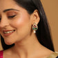 Nuyug 22K Gold Plated Emarald Stone Studded Contemporary Petal Shaped Pearl Drop Stud Earrings | Swadesiicart