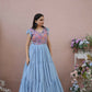 Jyoti Fashion Women's Grey Printed with Sequins Faux Georgette Anarkali Dress | Swadesiicart