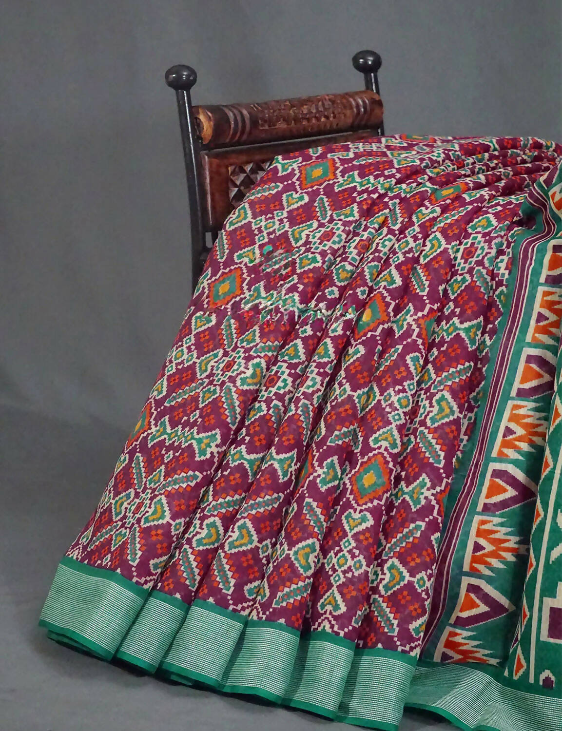 Combination Of Jamuni Colour With Patola Print Semi Chanderi Saree With Contrast Blouse By Gayathri Reddy Designer Studio | Swadesiicart