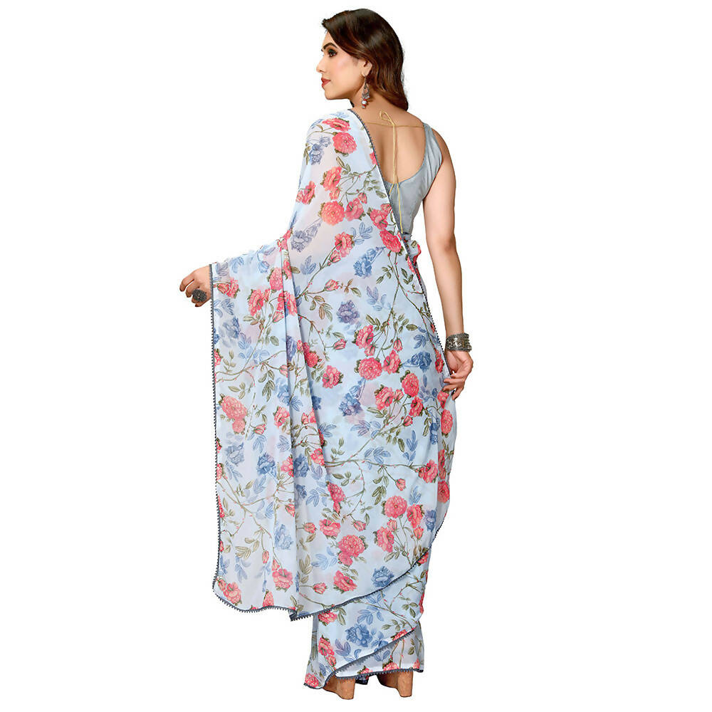 Women's Partywear Designer Sky blue Georgette Fancy Saree - Satrangi | Swadesiicart