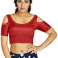Aastha Fashion Women's Red Art Silk Cold Shoulder Sleeve Readymade Blouse