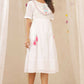 Juniper Women White Cotton Dobby Embroidered A-Line Dress | Swadesiicart