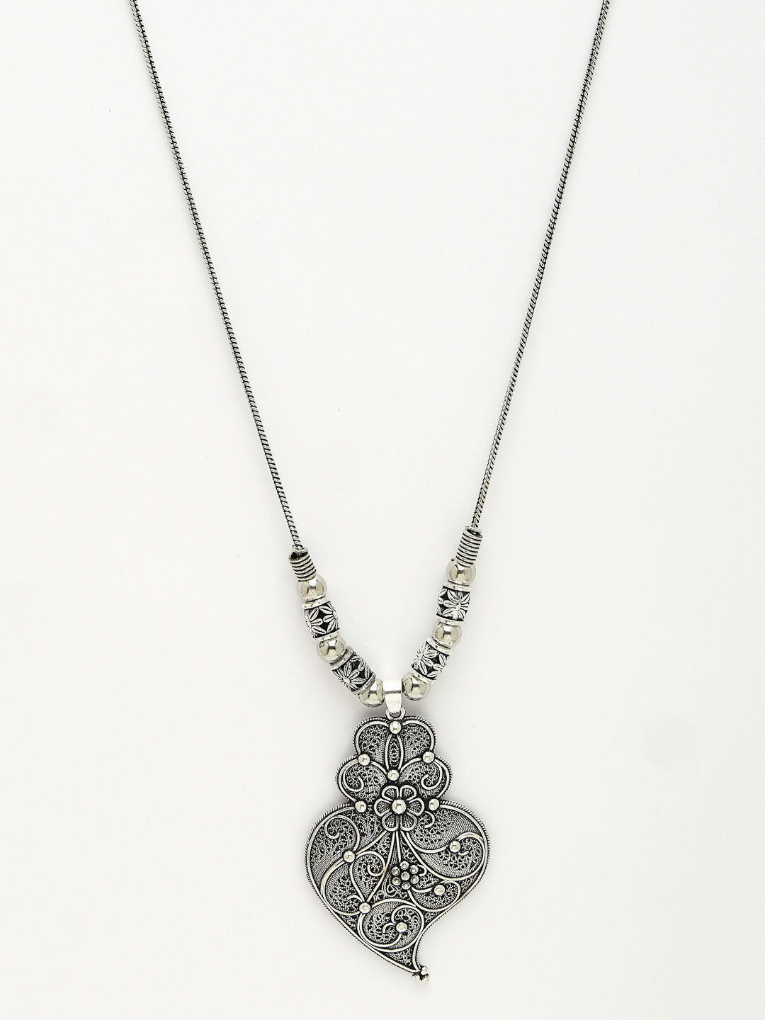 NVR Women's Silver-Toned German Silver Oxidised Pendant with Chain | Swadesiicart