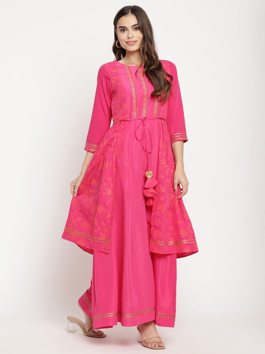Ahalyaa Dark Pink Crepe Khari Print Dress For Women | Swadesiicart