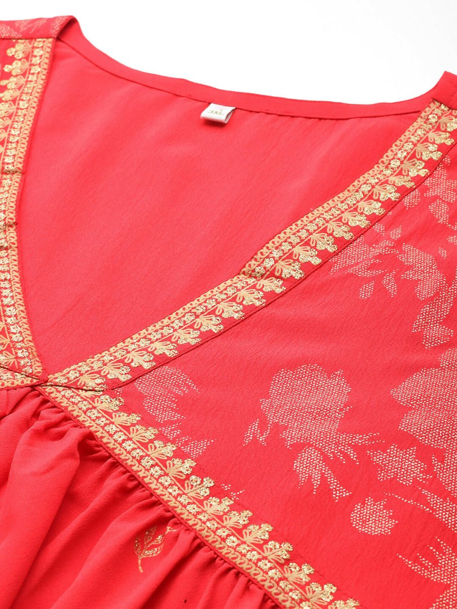 Ahalyaa Women's Traditional Wear Co-ords - Red - Swadesiicart