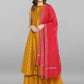 Janasya Women's Mustard Rayon Foil Print Kurti With Palazzo | Swadesiicart