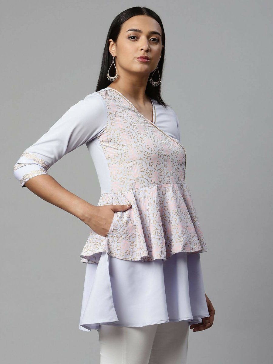 Ahalyaa Women Summer Blue Crepe Printed Tunic | Swadesiicart