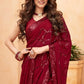 Aayaa Heavy Georgette Double Run Sequance Work Saree With Fitting Sequance Lace Border - Marron