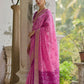 Vishnu Weaves Women's Pink Raw Silk Thread Ikkat Woven Saree with Blouse - Swadesiicart