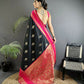 Joban Fashion Black Banarasi Soft Silk Woven Saree | Swadesiicart