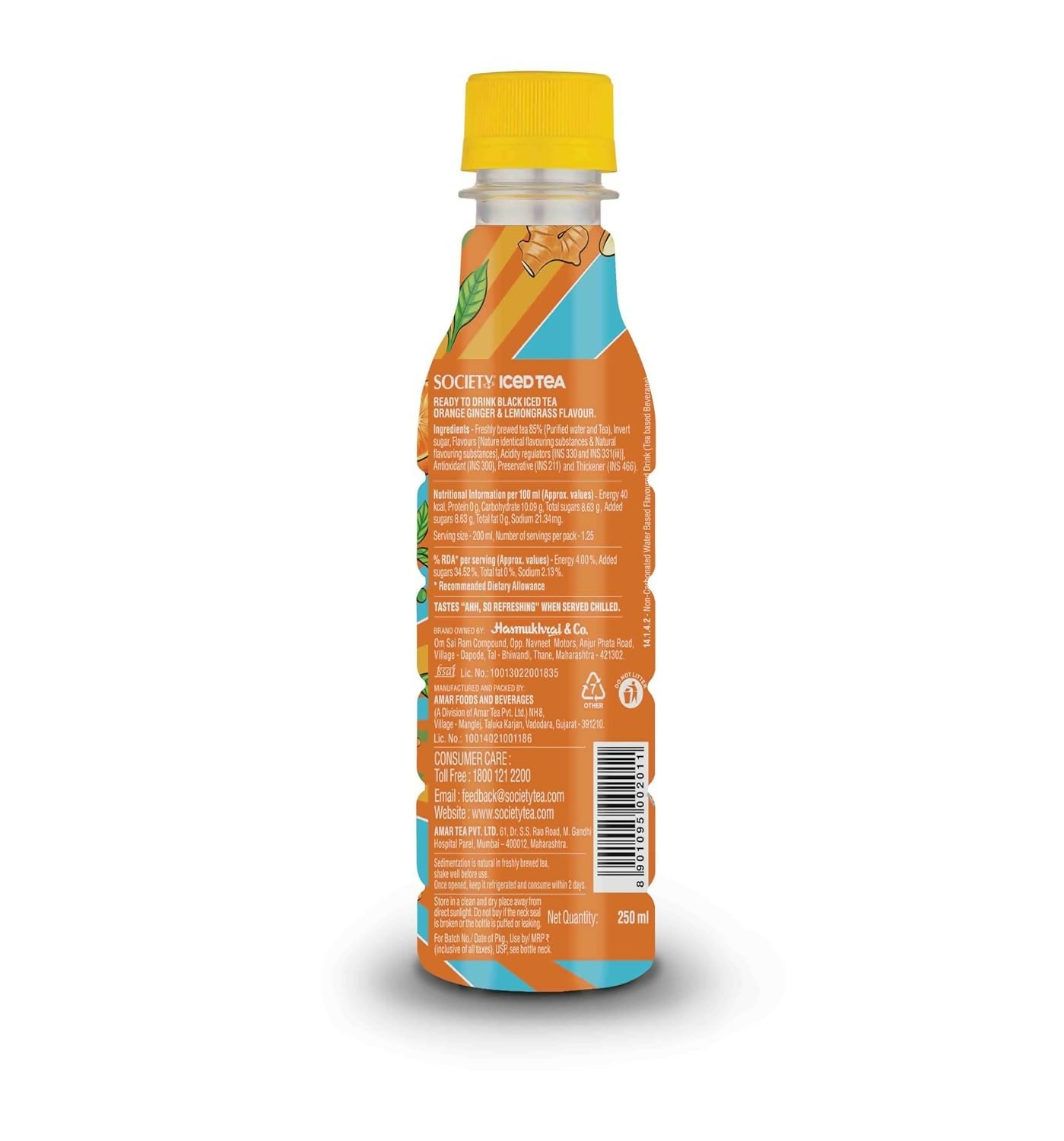 Society Iced Tea Bottle Orange Ginger Lemongrass Flavour | Swadesiicart