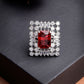 NVR Women's Red & Silver CZ-Studded Square-Shaped Adjustable Finger Ring | Swadesiicart