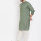 Even Apparels Green Color Linen Linen Men's Kurta With Band Collar | Swadesiicart
