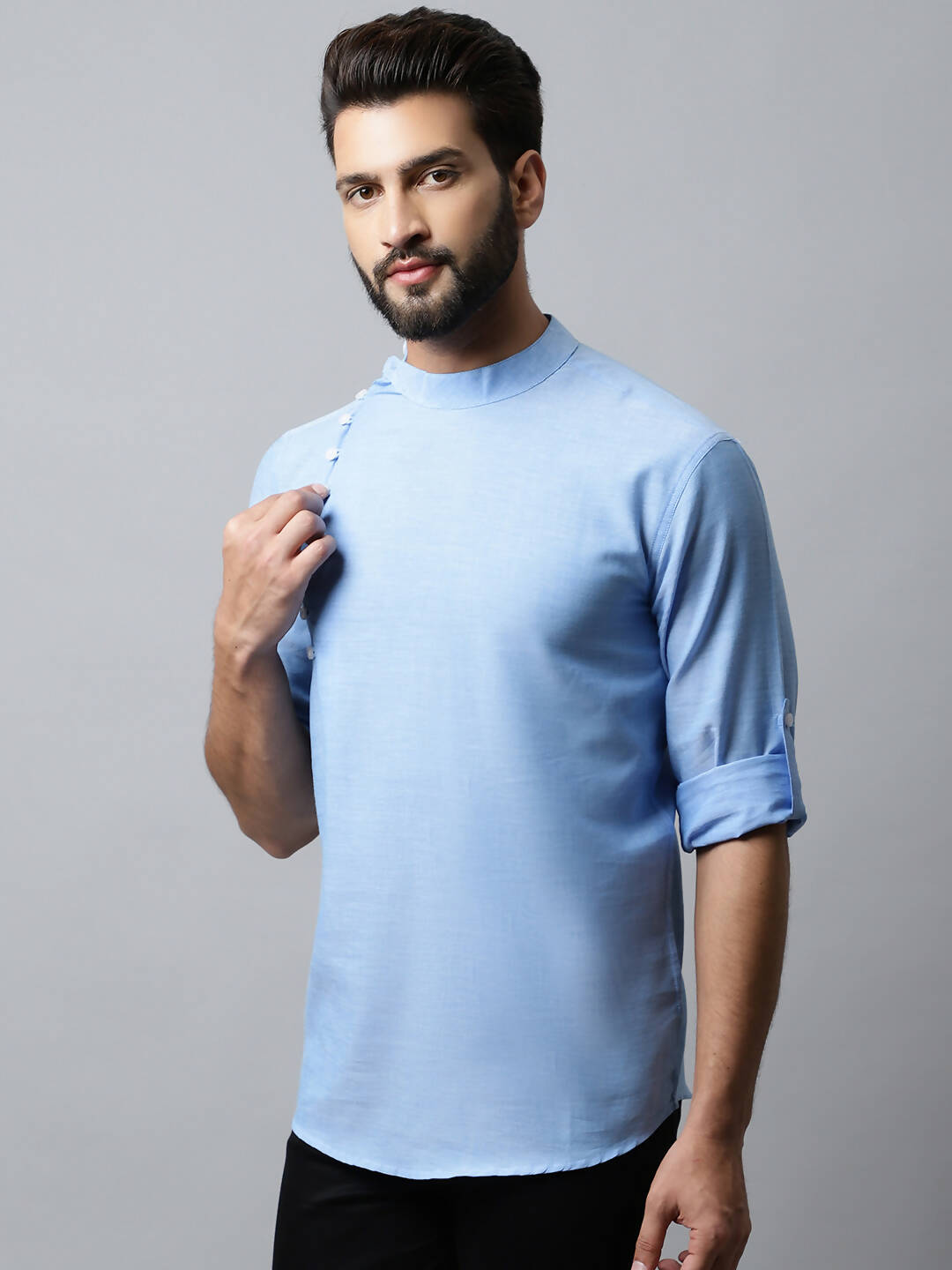 Even Apparels sky Blue Color Pure Cotton Men's Kurta With Side Placket (MMS503) | Swadesiicart