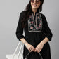 Black Rayon Yoke Embroidered A-line Top - Tarini - Swadesiicart