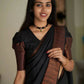DEIANA'S Beautiful Designer Golden zari Soft Lichi Silk Saree - Black - Swadesiicart