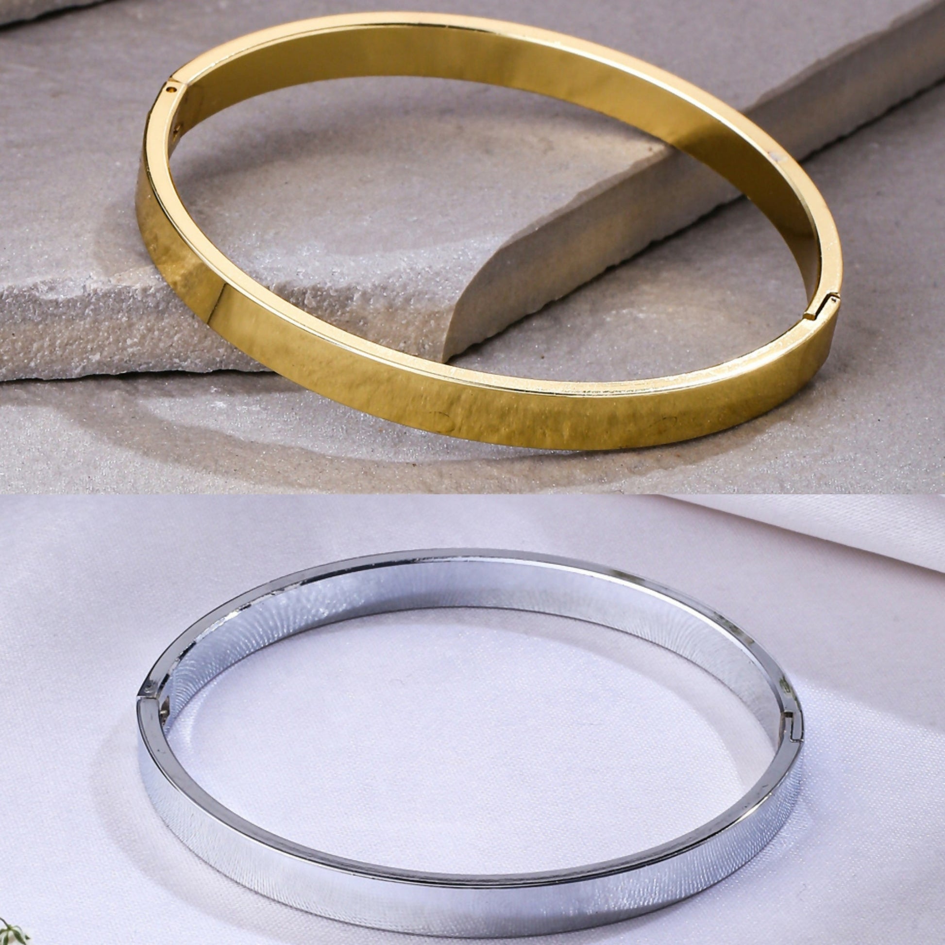 NVR Men's Set of 2 Gold & Silver Metal Brass-Plated Interlock Kada Bracelet - NR Retail-NVR